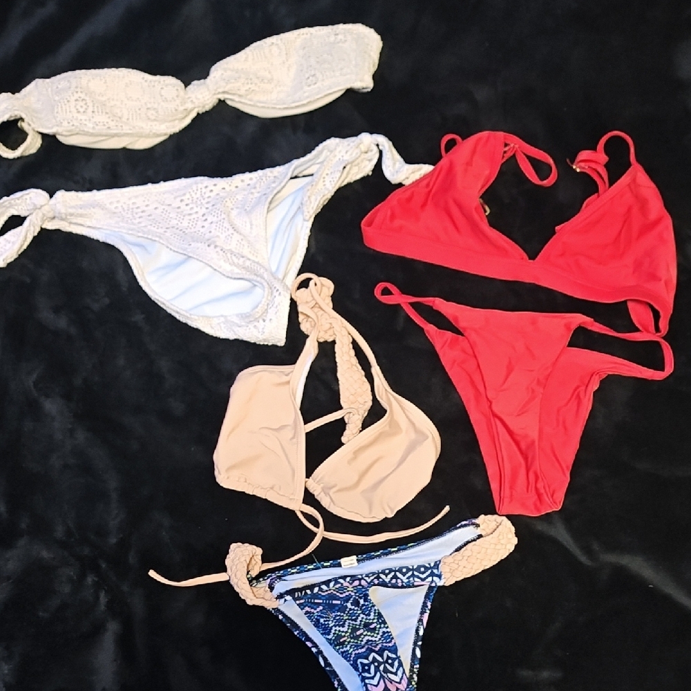 Chic Red and Cream Bikini Swim Set